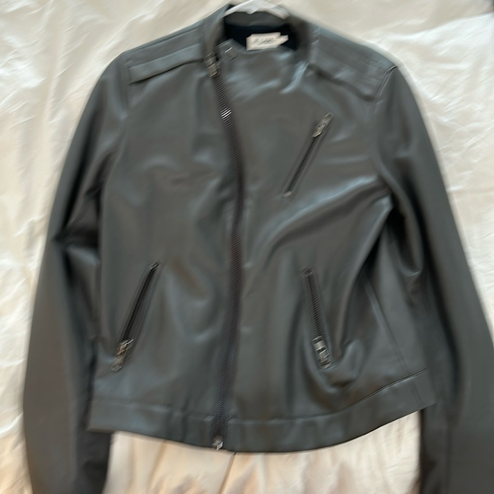 100% vegan R-Label size large steel gray leather jacket